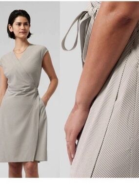 Athleta Large striped white and blue wrap dress with pockets. Light and airy